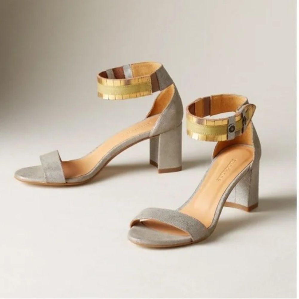 Sundance Twilight Zephyr Pewter Leather Suede Strappy Sandals Size 41 US 10